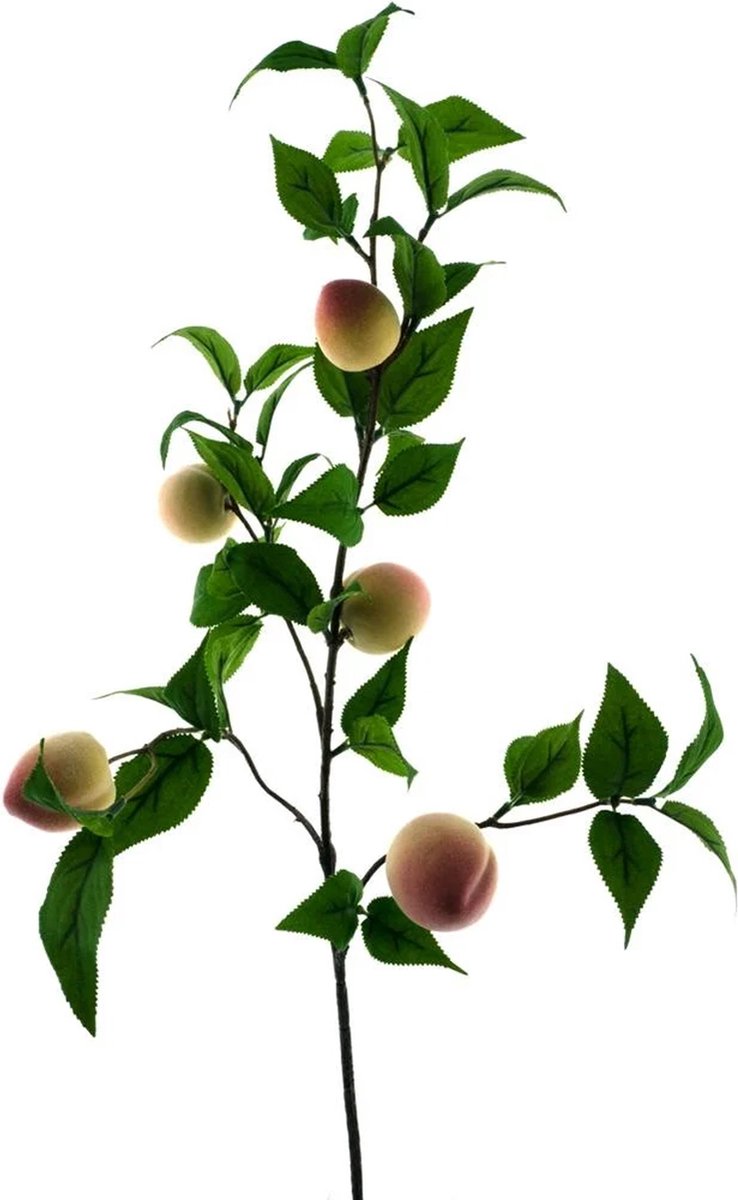 Bellatio Design Kunstbloem fruit tak Perzik - 76 cm - losse steel - kunst zijdebloemen Perzik oranje