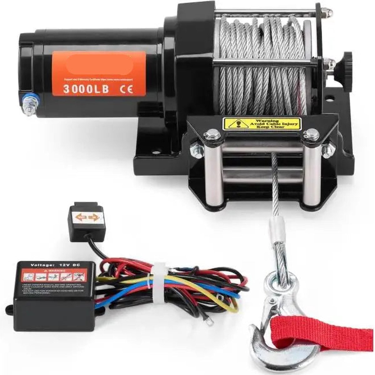 Elektrische lier - Lier - Tackle - Elektrische takel - Staalkabellier - 3000lbs - met 39 ft kabelrol - Bedrade afstandsbediening - voor off-road slepen