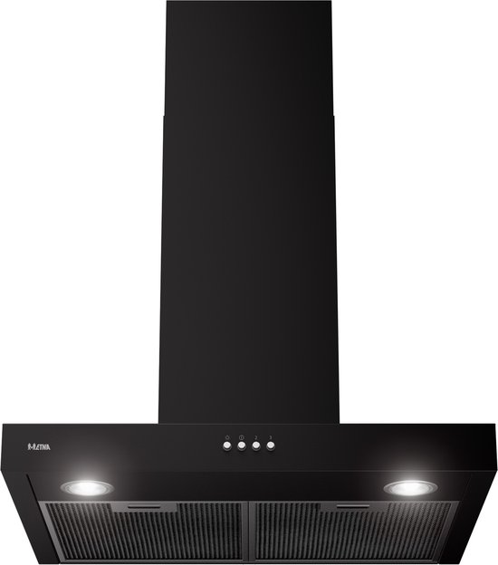 ETNA AB260ZT - Blokmodel Schouwkap - Zwart - Energielabel A - 3 Afzuigstanden - 2 LED spots - Afvoer naar buiten of recirculatie - Druktoetsen