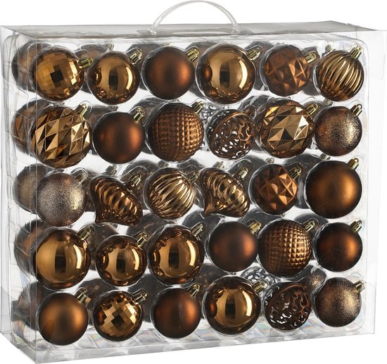Mica Decorations Kerstballen Set - 60 Stuks - Ø7 cm - Onbreekbaar - Bruin
