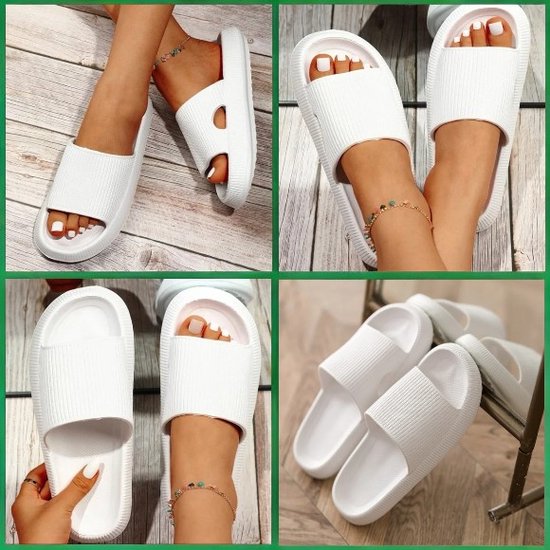 Klikkopers® - Cloud Dias - Slippers - Chaussons de bain - Pantoufles - Pantoufles - Léger - Super doux pour vos pieds - Antidérapant - Wit - 40-41 - Respirant Design 2025