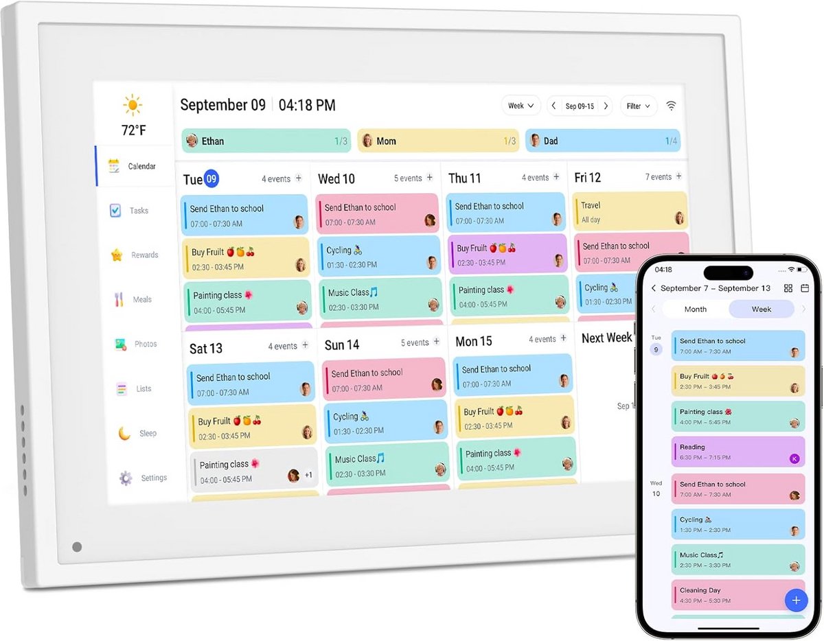 Slimme Digitale Kalender met WiFi en Touchscreen voor Gezinsplanning