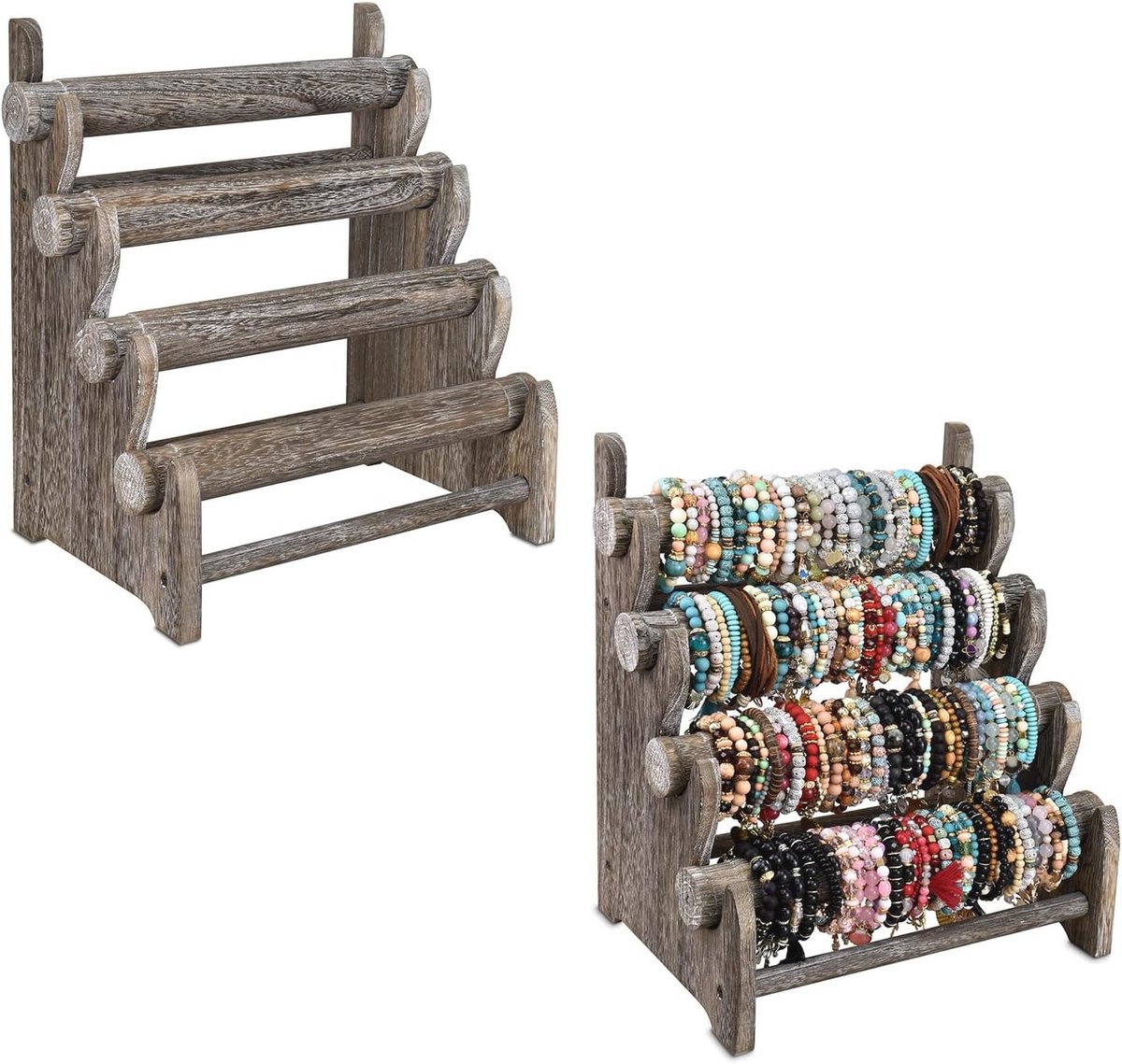 Antiek Houten 4 Tier Sieraden Display Stand voor Armbanden en Scrunchies