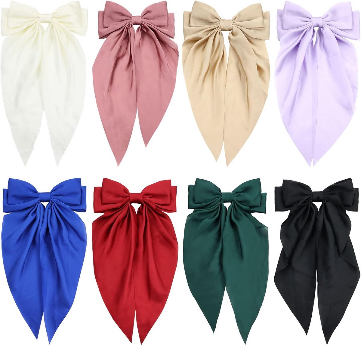 Grote Satijnen Haarstrikken Set van 8 – Oversized Kleurige Haaraccessoires voor Vrouwen