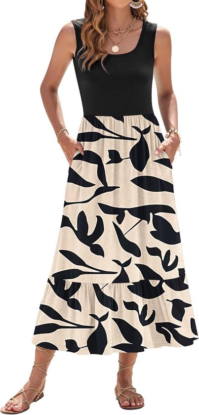 PLOKNRD Vrouwelijke Mouwloze Ronde Hals Maxi-jurk Zomer Casual