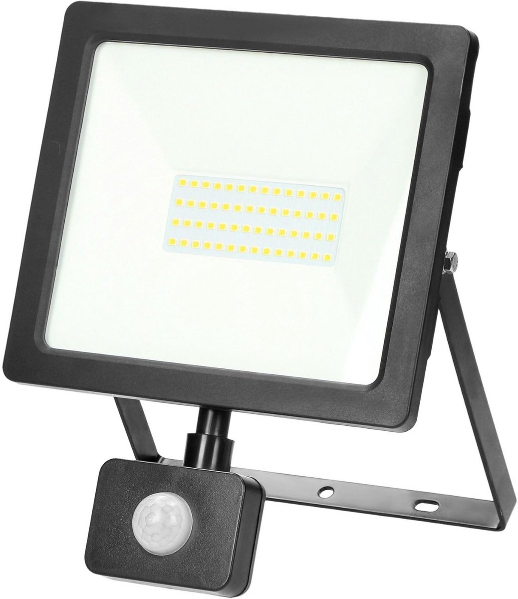 Krachtige 50W LED Schijnwerper Zwart met PIR Bewegingssensor | 3700lm