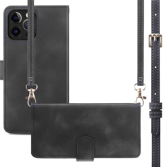 imoshion Hoesje - Geschikt voor Apple iPhone 12 Pro / 12 - Bookcase met koord - Zwart