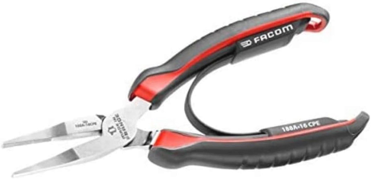 Platte tang 160 mm, rood/zwart - Fijn geribbelde grip