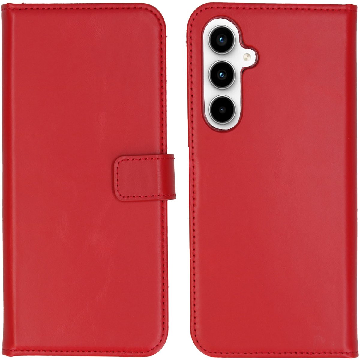Selencia Hoesje - Geschikt voor Samsung Galaxy A35 - Echt Lederen Bookcase - Rood