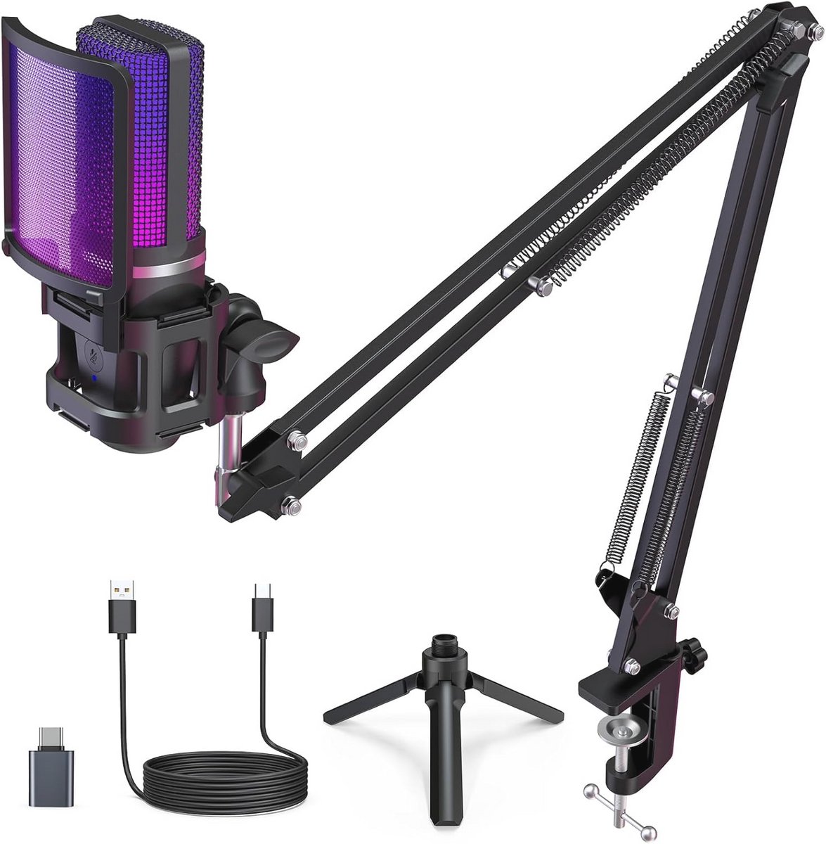 RGB Gaming Microfoon met Statief en Arm voor Streaming en Podcasting
