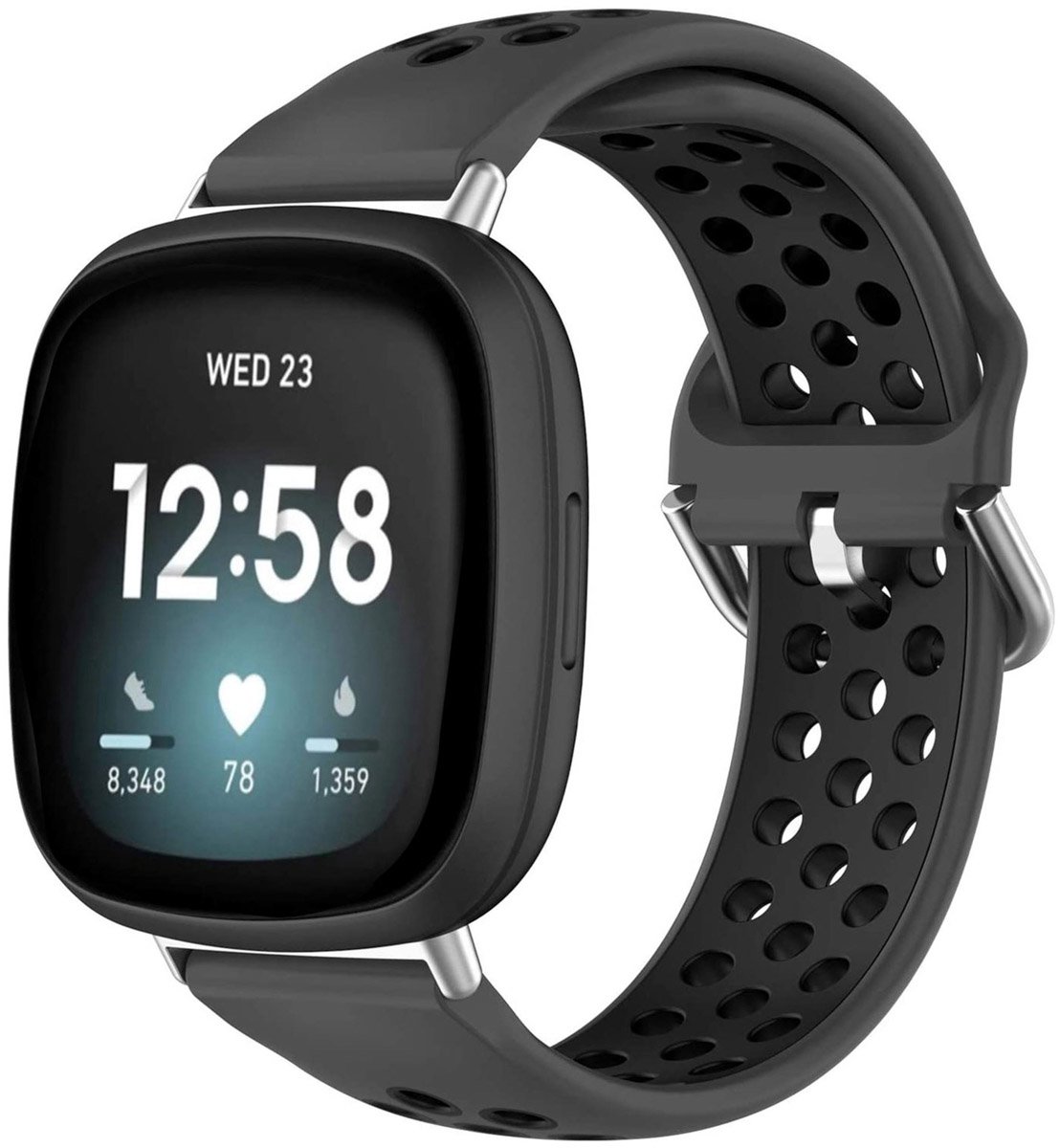 Siliconen sport bandje - Geschikt voor Fitbit Sense/ Versa 3/ Versa 4/ Sense 2 - Grijs