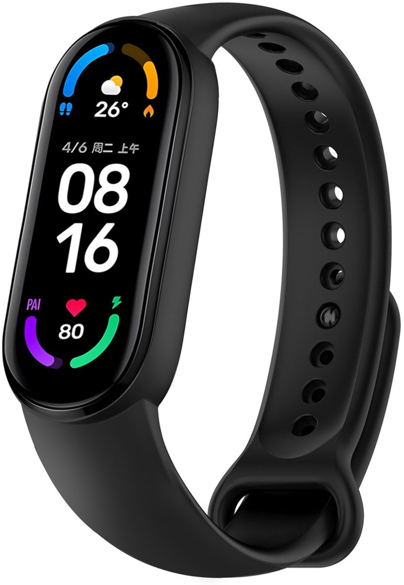 Siliconen Sport bandje - Geschikt voor Xiaomi Mi Band 5 / 6 - Zwart