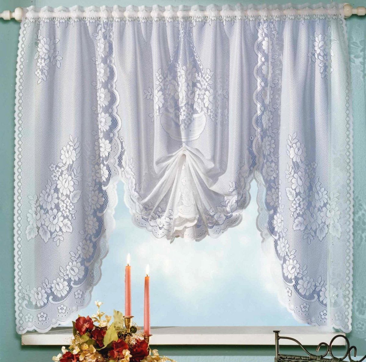Vitrage met bloemenpatroon 120 x 150 cm - Hoge kwaliteit gordijn voor raambreedte 90-140 cm