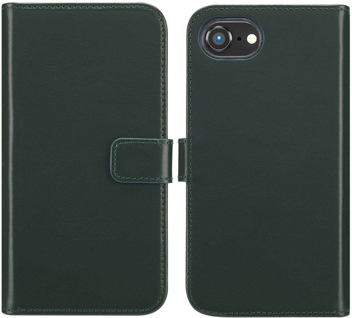 Selencia Hoesje - Geschikt voor Apple iPhone 17e / 16e - Echt Lederen Bookcase - Groen