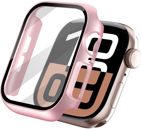 Roze smartwatch case over een smartwatch heen.