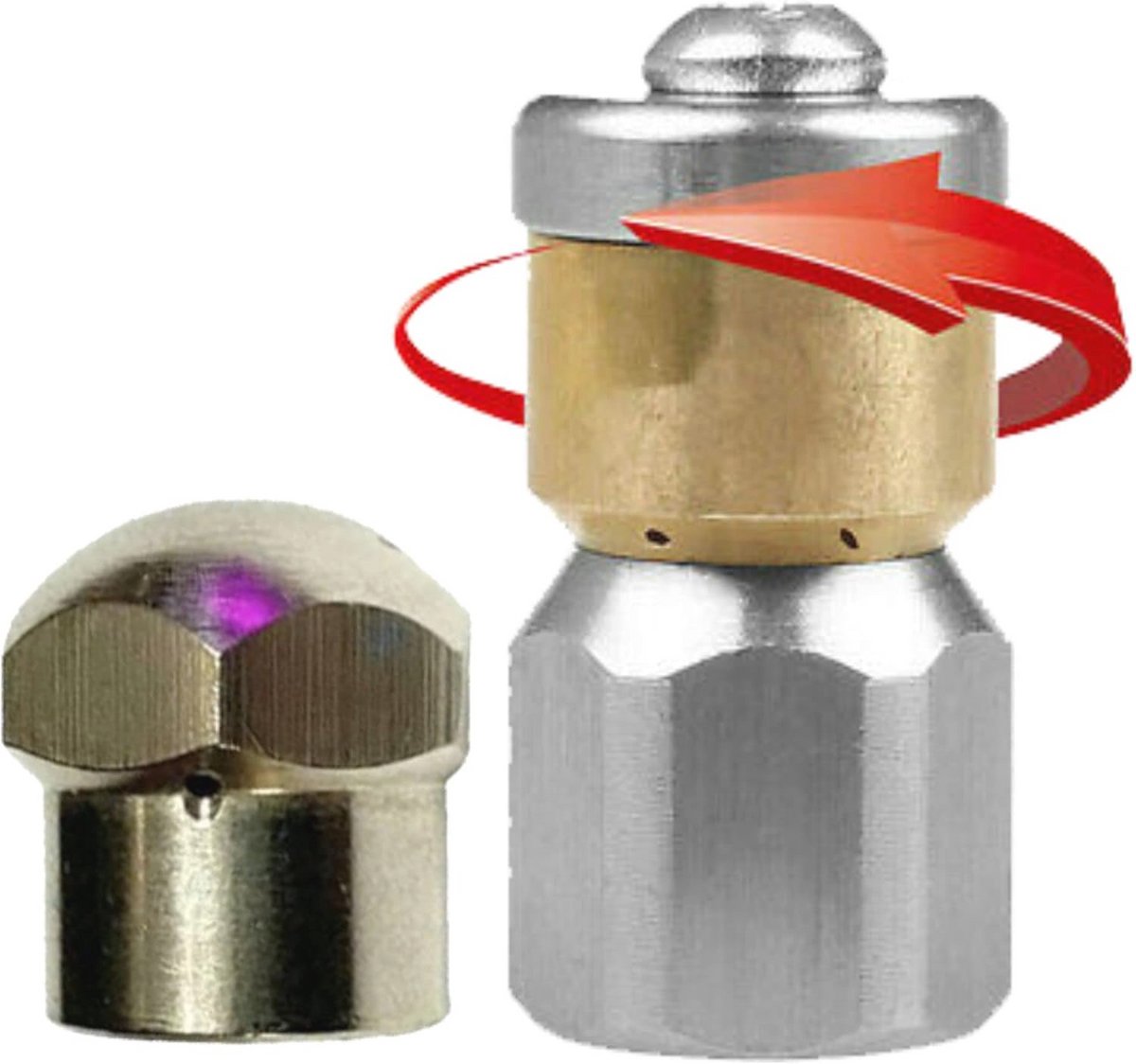 Buisreinigingssproeiers Set - Verstoppingsreiniger - Rioolontstopping - Roterende Spraykop - 1/4 - 1/8 Inch - Metaal