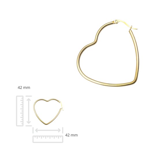 Lady London – Grandes boucles d'oreilles – En forme de cœur – RVS – Couleur or – 1 paire