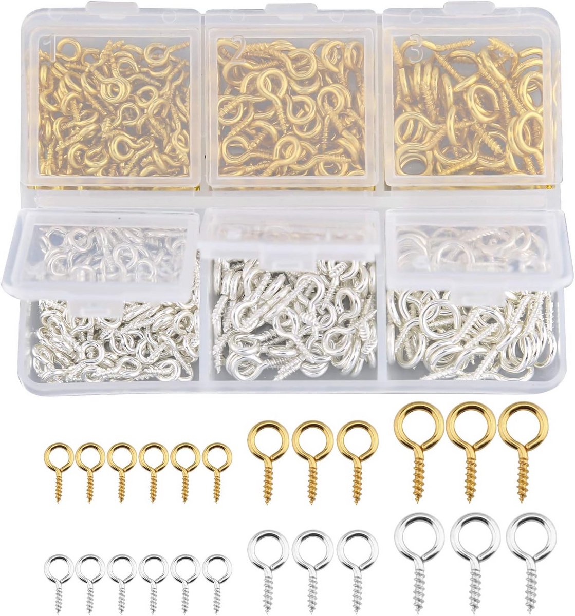 Kleine Schroefspelden Oogspelden Hangers voor Doe-Het-Zelf Sieraden Maken - 400 Stuks, Verschillende Maten, Goud en Platina