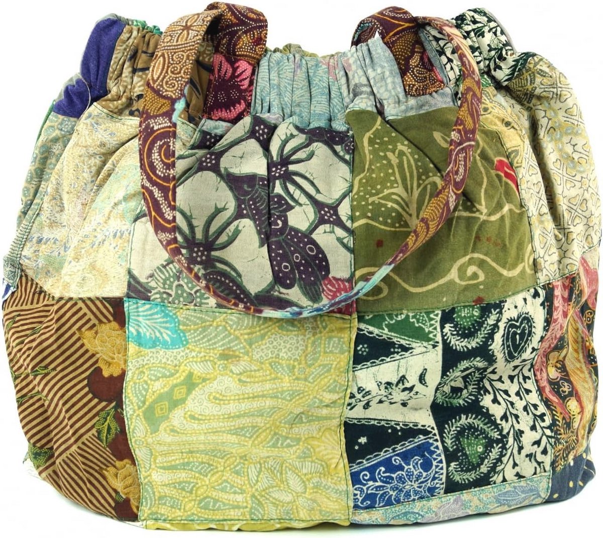 GURU SHOP Hippietas, patchwork shopper, schoudertas, groen, heren/dames, katoen, 40 x 40 x 13 cm, alternatieve schoudertas, handtas van stof