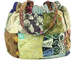 GURU SHOP Hippietas, patchwork shopper, schoudertas, groen, heren/dames, katoen, 40 x 40 x 13 cm, alternatieve schoudertas, handtas van stof