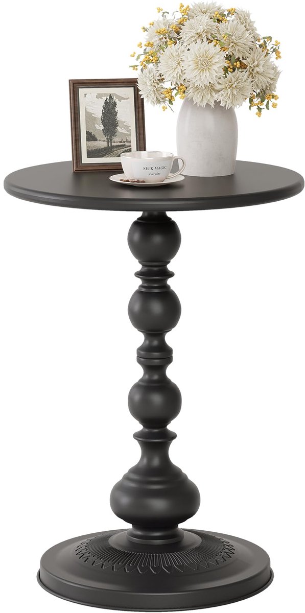 Unyqoos Ronde metalen bijzettafel met mat oppervlak voor moderne interieurs Zwart