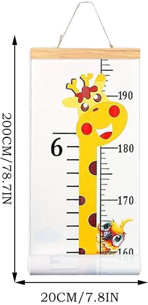 Kinder groeimeter - Groeimeter voor kinderen - Groeimeter Babykamer - Meetmeter voor kinderen - Ophangbaar & verwijderbaar - Nauwkeurige lengtemeter - Houten frame, stoffen canvas - van baby tot volwassene 20 *200cm - Giraffe — afbeelding 5