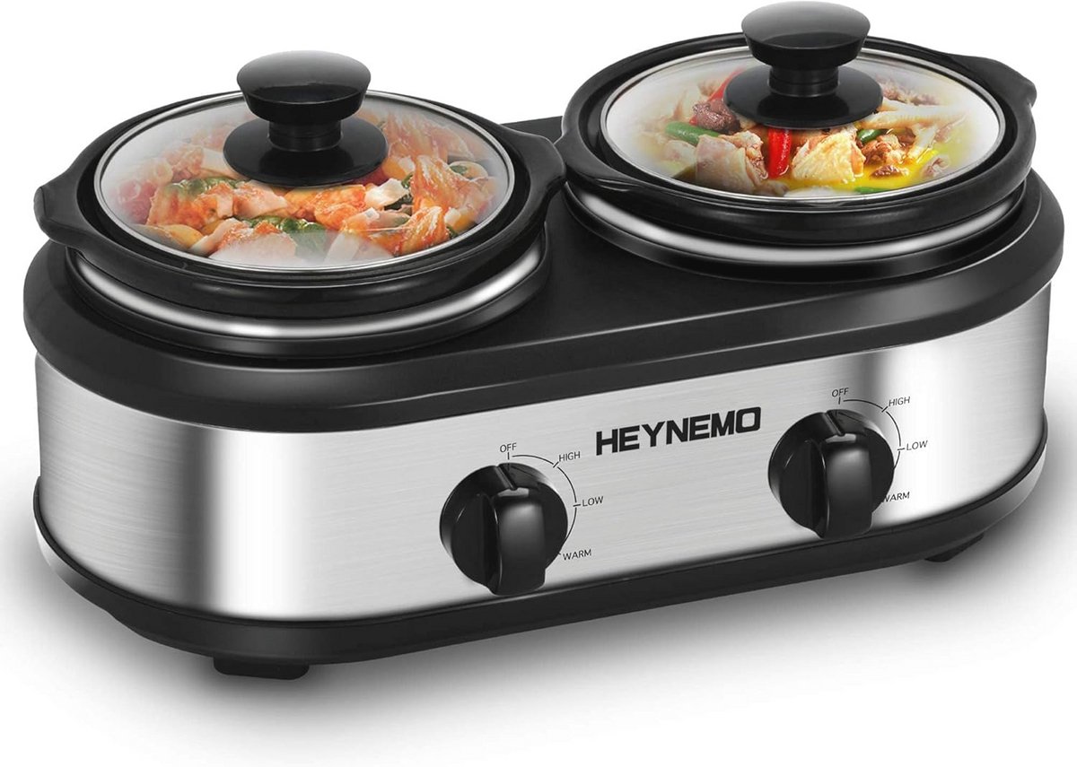 Langzaam koken buffetwarmer met dubbele koker en instelbare temperatuur