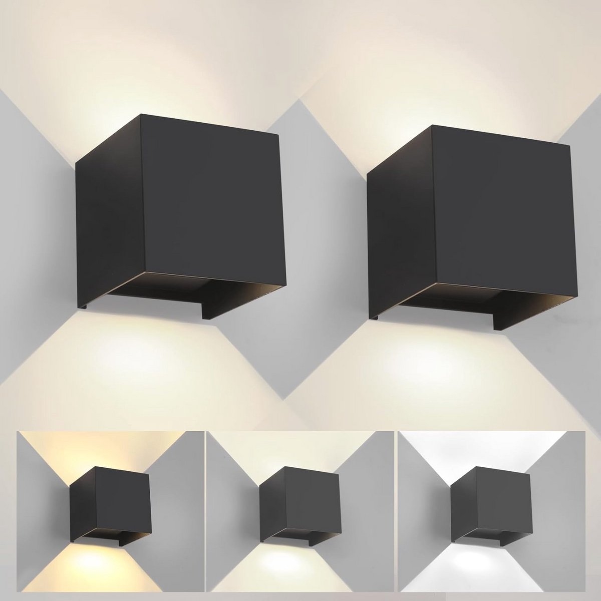 Reguleerbare LED Wandlamp voor Binnen en Buiten - Waterdichte Vierkante Wandlamp met Verstelbare Beamhoek - Moderne Zwarte 15W Lamp IP65