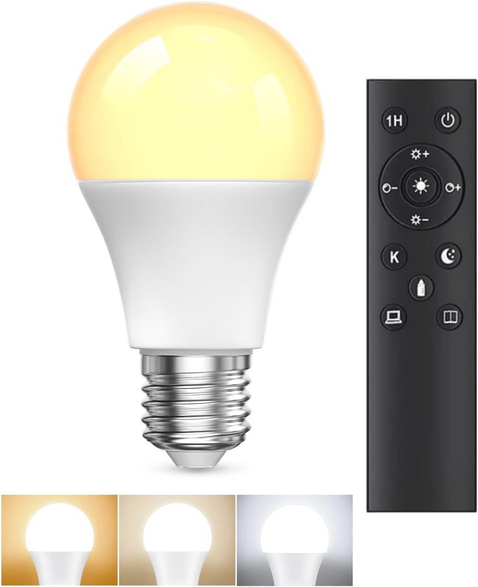 Dimbare LED-gloeilamp E27 met afstandsbediening en timerfunctie - 9W, 3000K-6000K