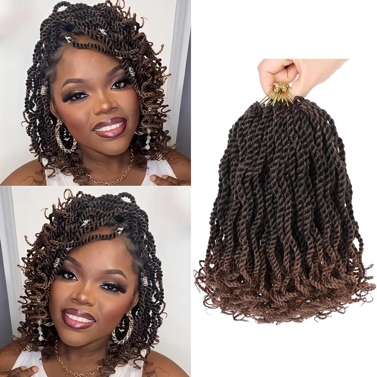 Korte Wavy Senegalese Twist Haakhaar Extensions – 8 Packs met Krullende Einden