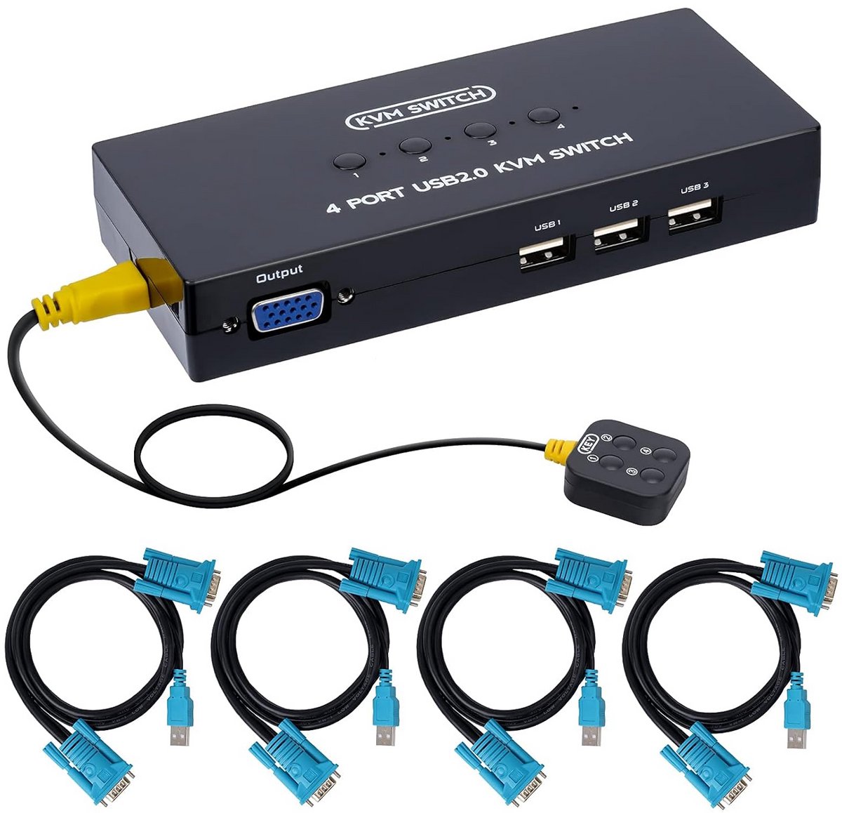 4 Poorts USB VGA KVM Switch voor het Delen van 1 Videomonitor en 3 USB Apparaten