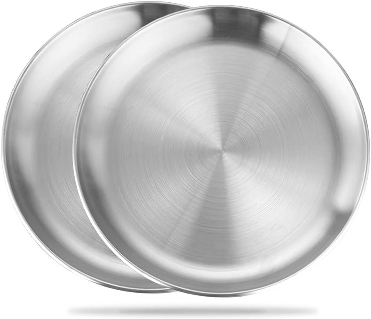 Set van 2 ronde roestvrijstalen borden 17 cm voor diner en outdoor