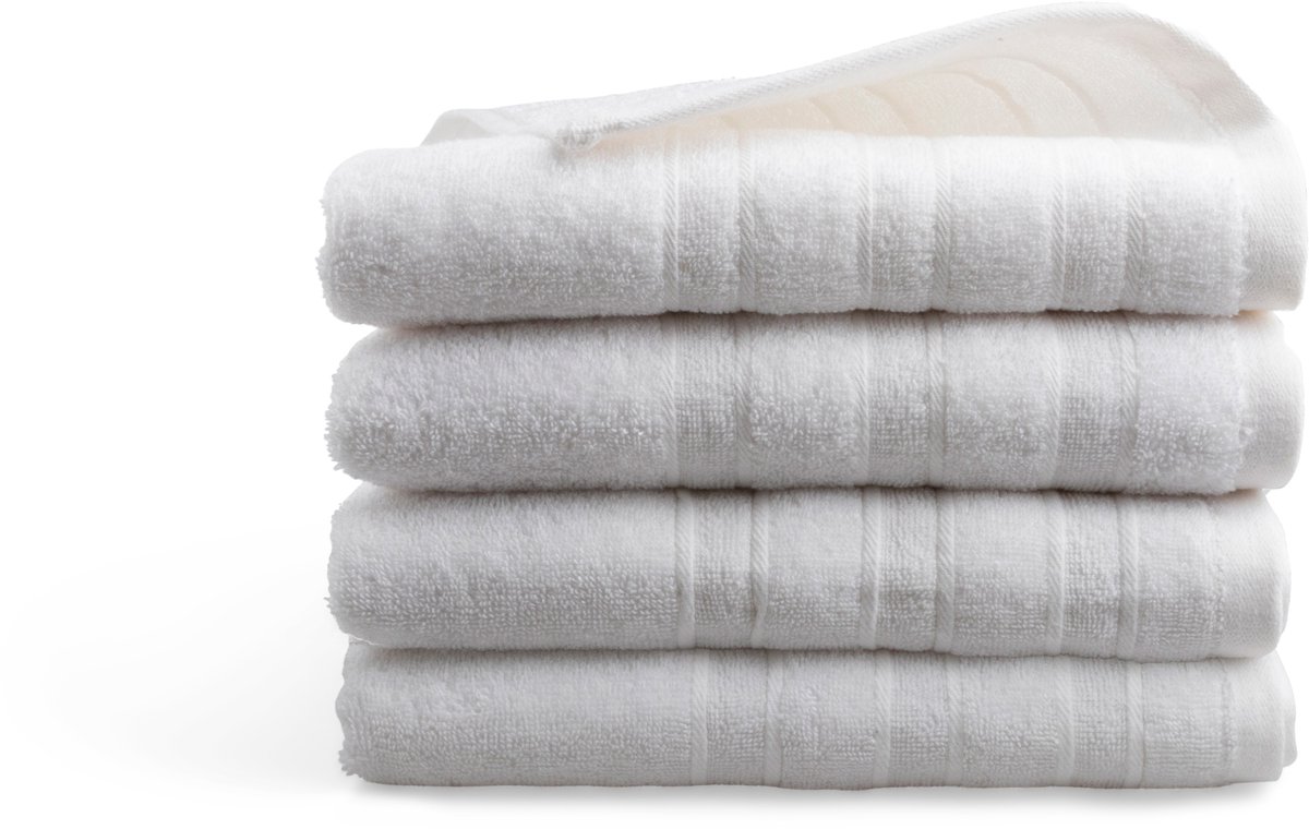 DoubleLife Handdoeken 50x100 cm - Set van 4 - 100% Katoen, waarvan 50% Gerecyclede Katoen - GRS Gecertificeerd - Bright White