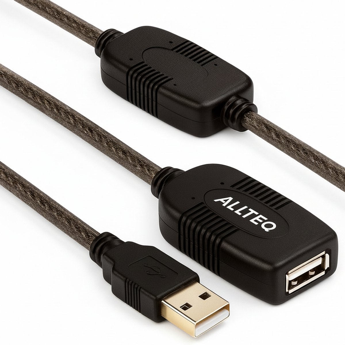 USB verlengkabel - Met versterker - 20 meter - 480 Mb/s - Verguld - Zwart