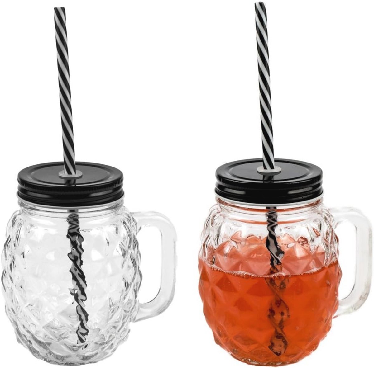 3D Ananas Drinkglazen Set van 2 - 450ml met Deksel en Rietje