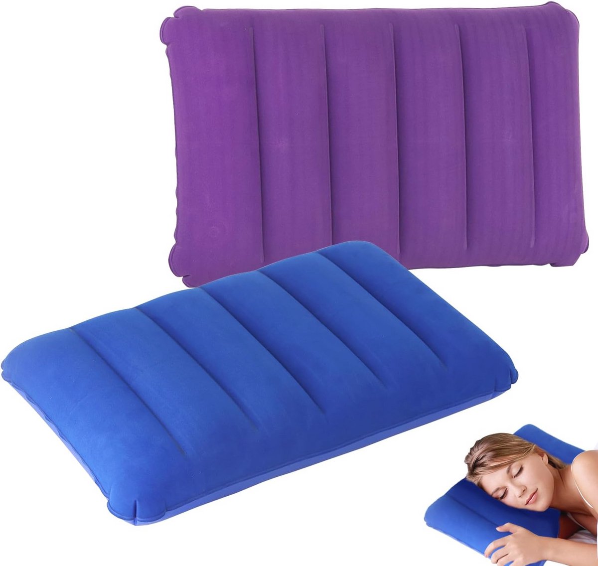 Ergonomisch opblaasbaar reiskussen - 43 x 27 cm, ultralicht campingkussen voor outdoor en kantoor - 2 stuks
