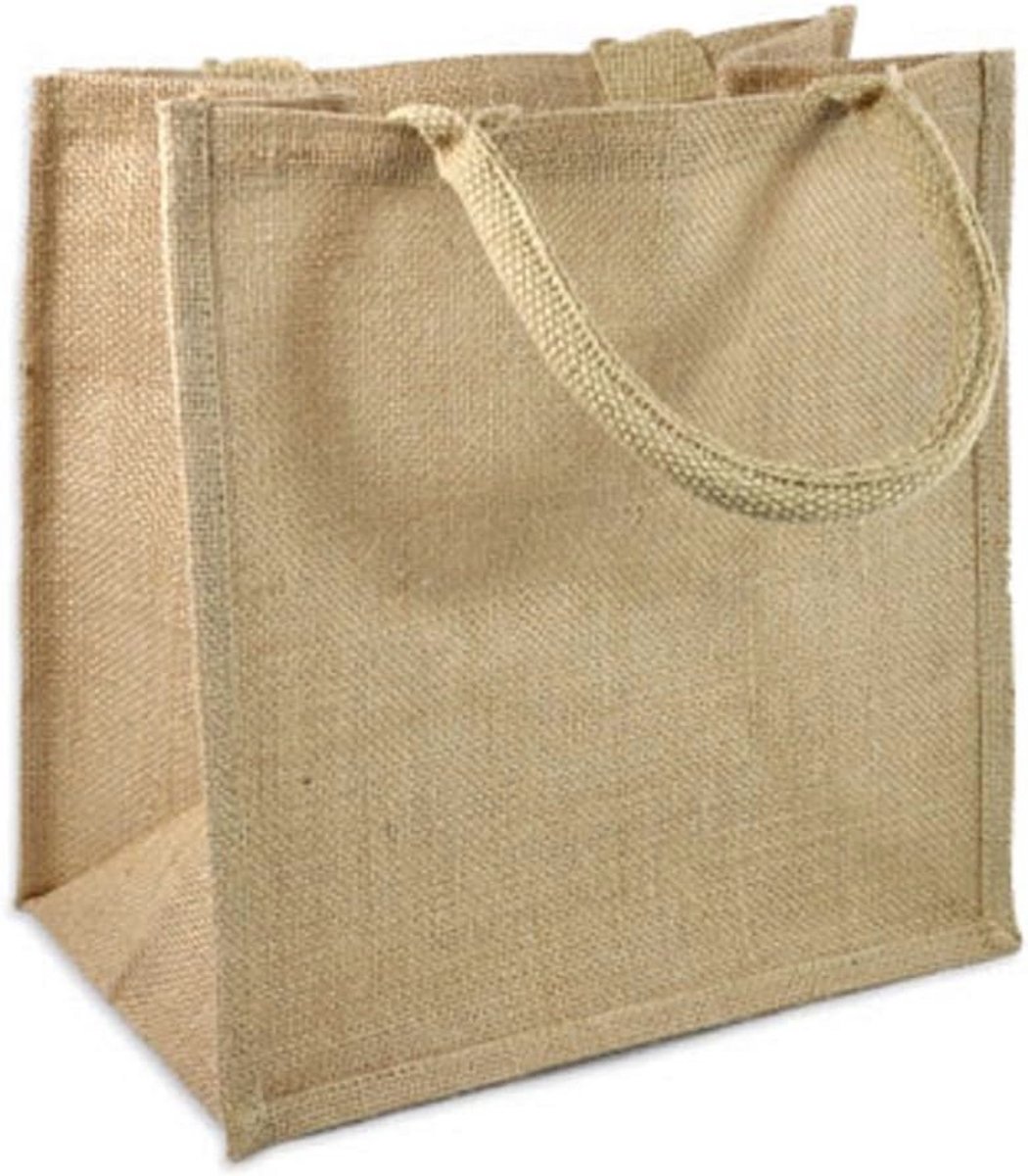 Pack van 12 Jute Draagtassen met Zachte Katoenen Handgrepen