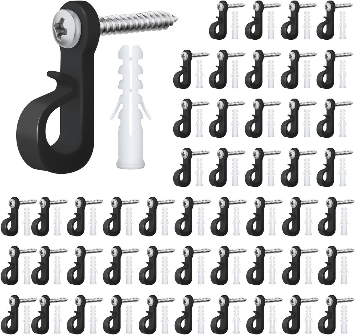 50 Schroefhaken voor Buitenlichtslingers - Zwarte Heavy Duty Haken voor Tuin en Hanglampen