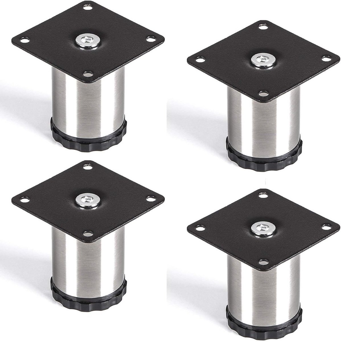 Verstelbare meubelvoeten - RVS geborsteld, rond, 42 mm diameter, 60 mm hoogte (4 stuks)