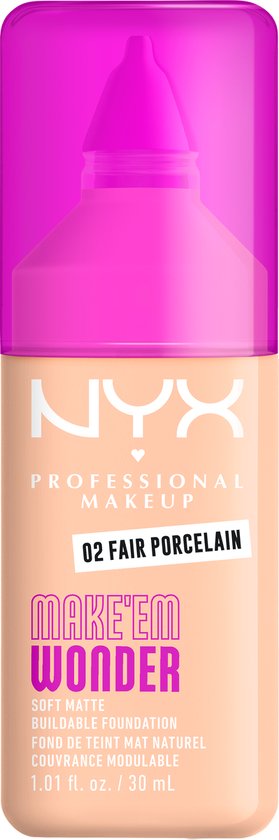 NYX Professional Make Up Make ‘EM Wonder Foundation – Zachte matte finish – Met huidverzorgende hyaluronzuur – Fair Porcelain