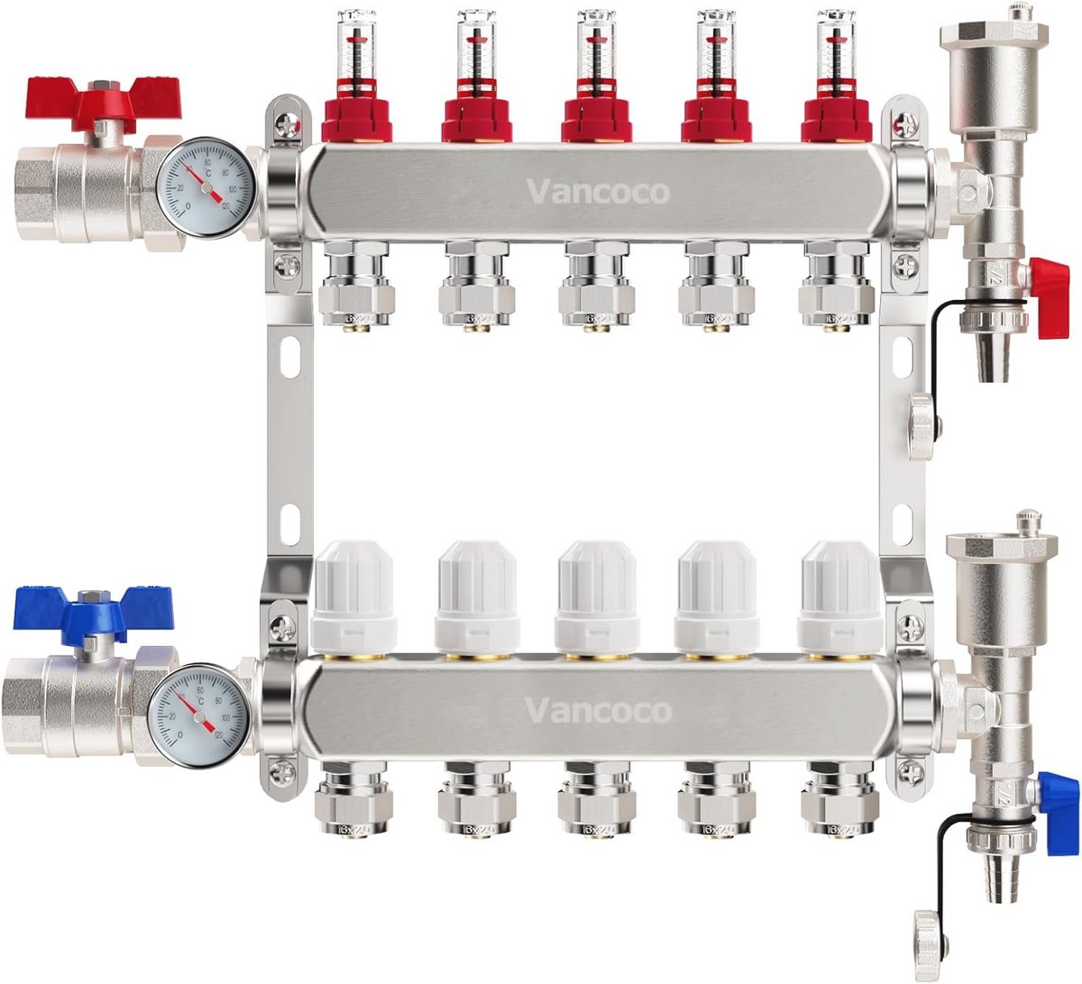 Verwarmingscircuitverdeler met 9 circuits en Eurocone - PEX-collectorkit met debietmeters