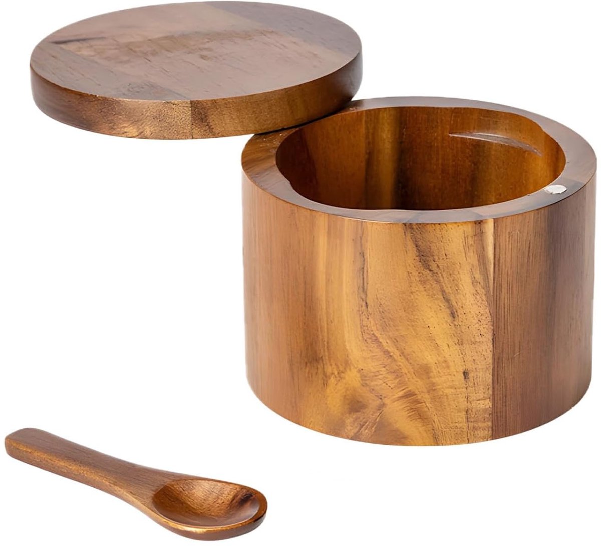 Handgemaakte Acacia Houten Zout- en Peperkom met Lepel, Ideaal voor Kruidopslag en Keuken Decoratie, Perfect als Cadeau voor Kookliefhebbers — cadeau in Kookcadeaus - foto 3