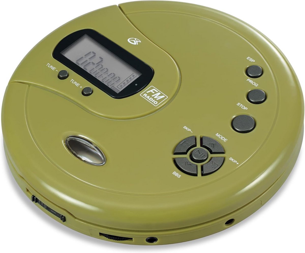 GPX PC332B Draagbare CD-speler met Anti-Skip Protection, FM Radio en Stereo Oordopjes (Groene Olijf)