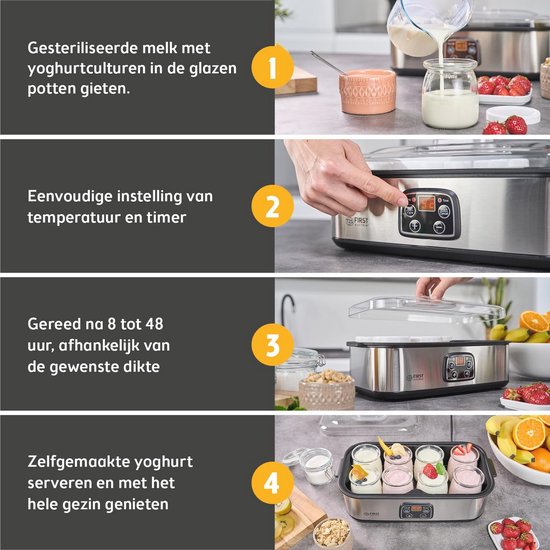Yoghurtmaker met 8 glazen potten - 1,4 l yoghurt - temperatuurinstelling - automatische uitschakeling - LED-display van Merkloos — afbeelding 4