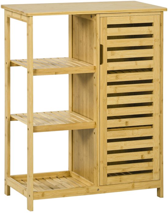 Badkamerkastje - met wasmand - bamboe - 38 x 32 x 90 cm | Leen Bakker Badkamerkastje - met wasmand - bamboe - 38 x 32 x 90 cm | Leen Bakker