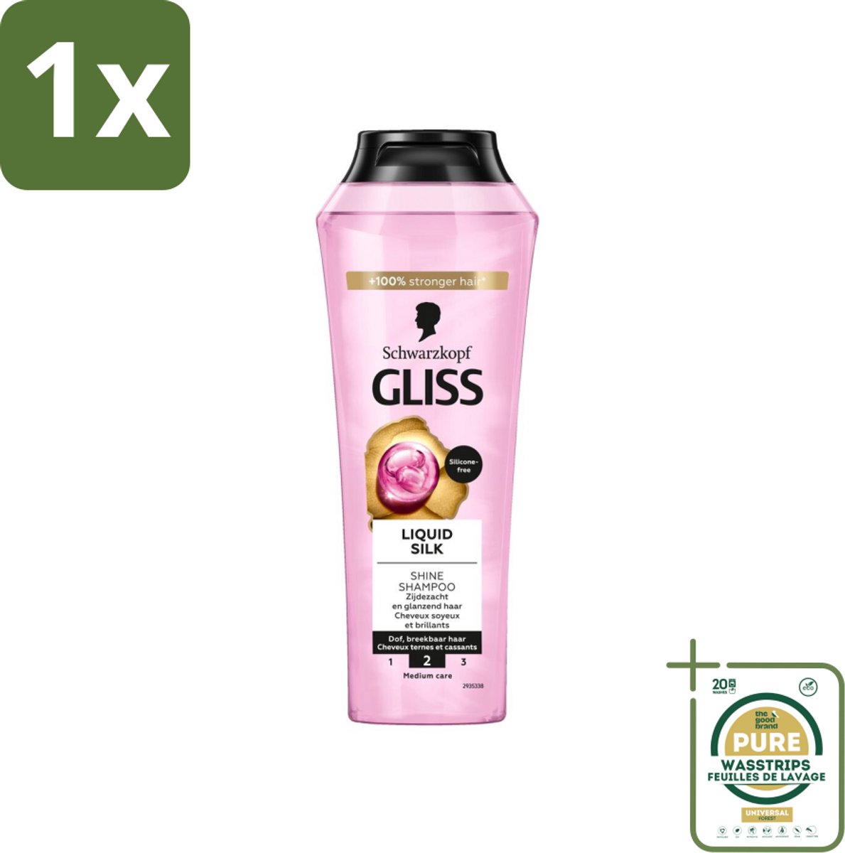 1 x Gliss - Shampoo - Liquid Silk - Voor Glanzend en Zijdezacht Haar - 250 ml- Glanshaar - Zijdezacht Haar - Siliconenvrije Shampoo - Natuurlijke Ingrediënten - Droog Haar