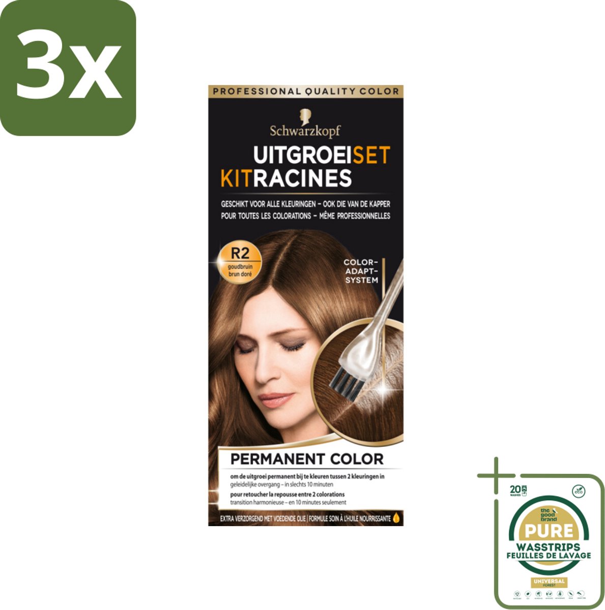 3 x Schwarzkopf - Uitgroeiset - Goudbruin R2 - Grootverpakking - Uitgroeiset - Uitgroeibehandeling - Haarkleur - Haarkleuring - Uitgroeibehandeling Goudbruin