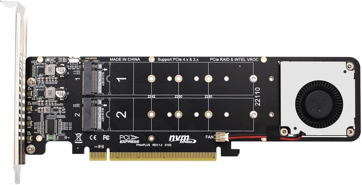 4 in 1 NVME PCIE Converter M.2 naar PCIE 16x met Koelventilator voor Desktop Harde Schijf Uitbreiding