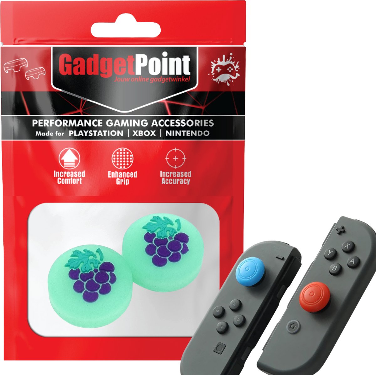 Gadgetpoint - Thumb Grips voor Nintendo Switch Joy-Con Controllers - Gaming Thumbgrips - Performance Anti-Slip Thumbsticks - Bescherming Accessoires - Fruit - Druif groen