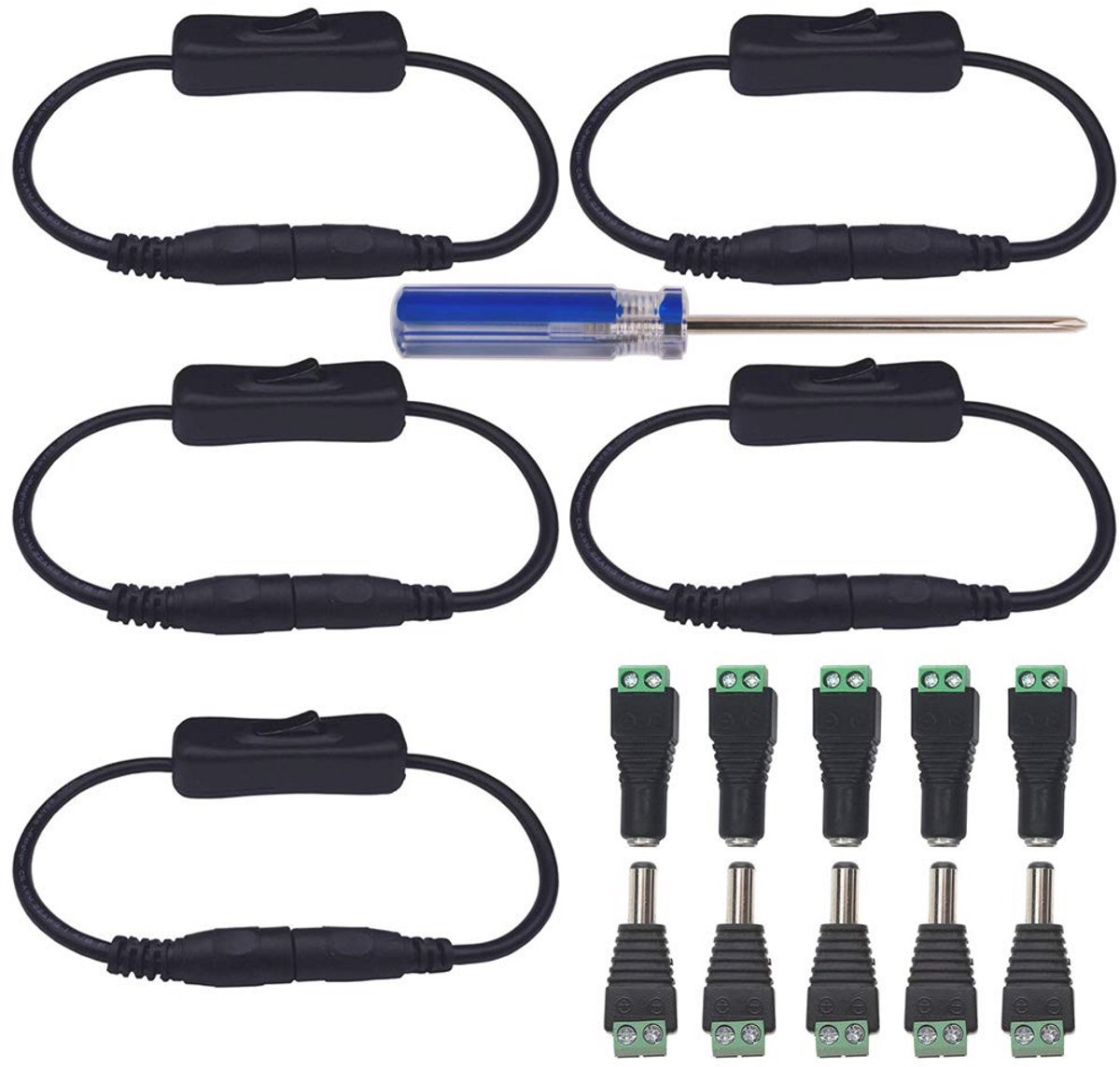 DC Voedingsadapter Set - 10 Stuks 5,5 x 2,1 mm Mannelijke en Vrouwelijke Stekker voor CCTV-Camera, LED Strip en Verlichting 12V
